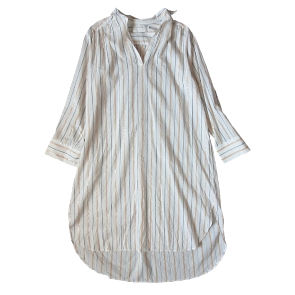 Munthe Long Sleeve Cotton Tshirt Dress Pullover Neutral Cream Metallic